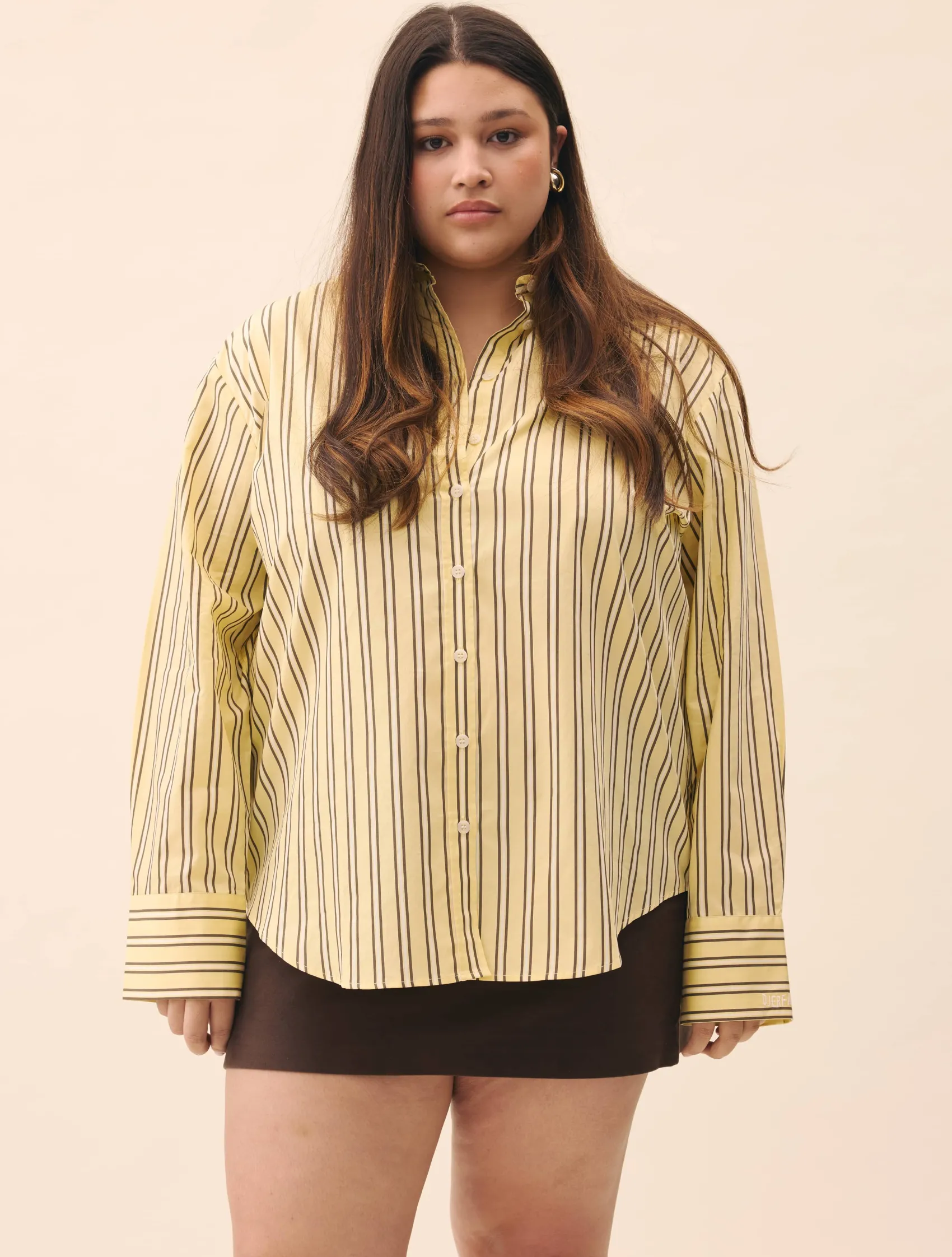 Discount Djerf Avenue Poplin Classic Shirt Honey Stripe