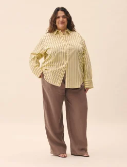 Discount Djerf Avenue Poplin Classic Shirt Honey Stripe