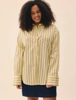 Discount Djerf Avenue Poplin Classic Shirt Honey Stripe
