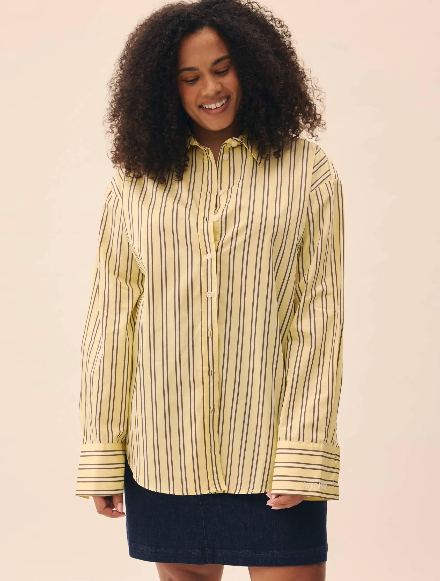 Discount Djerf Avenue Poplin Classic Shirt Honey Stripe