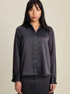 Clearance Djerf Avenue Satin Shirt Anthracite
