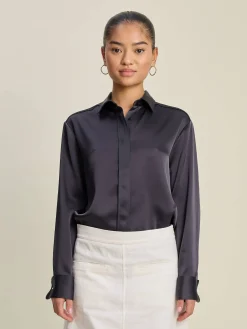 Clearance Djerf Avenue Satin Shirt Anthracite
