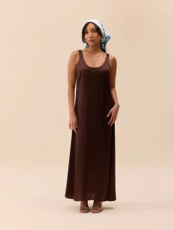 Clearance Djerf Avenue Satin Viscose Dress Dark mocha