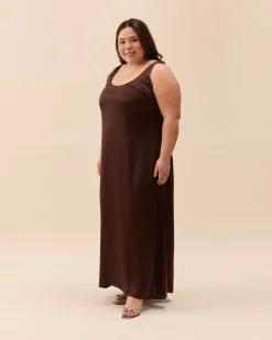 Clearance Djerf Avenue Satin Viscose Dress Dark mocha