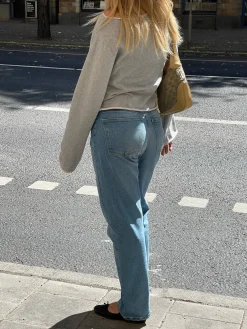 Outlet Djerf Avenue Straight Jeans Mid Blue