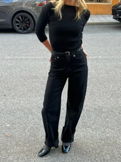Online Djerf Avenue Straight Jeans Midnight Black - Tall