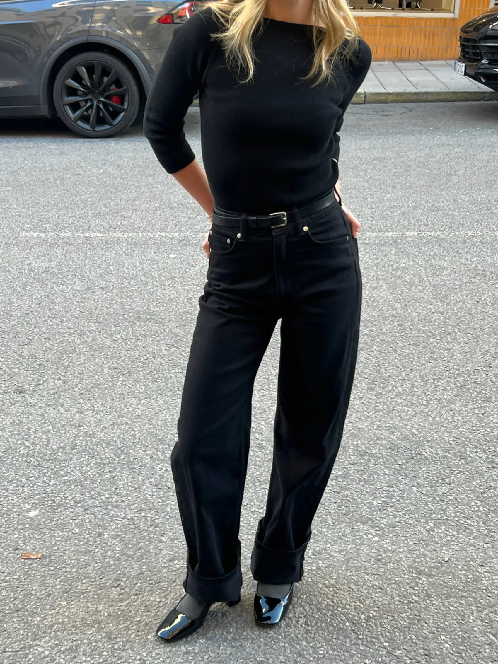 Online Djerf Avenue Straight Jeans Midnight Black - Tall
