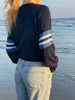 Outlet Djerf Avenue Striped Sleeve Crewneck Blue