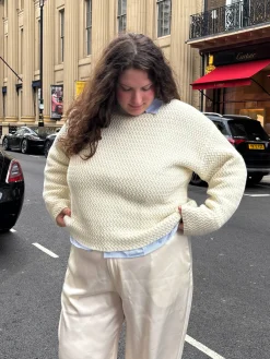 New Djerf Avenue Structured Wool Sweater Cream