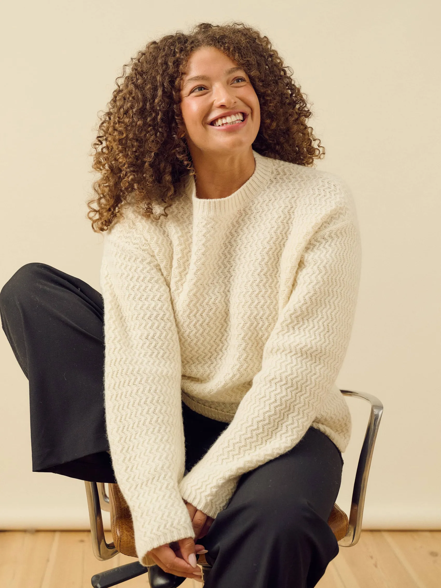 New Djerf Avenue Structured Wool Sweater Cream