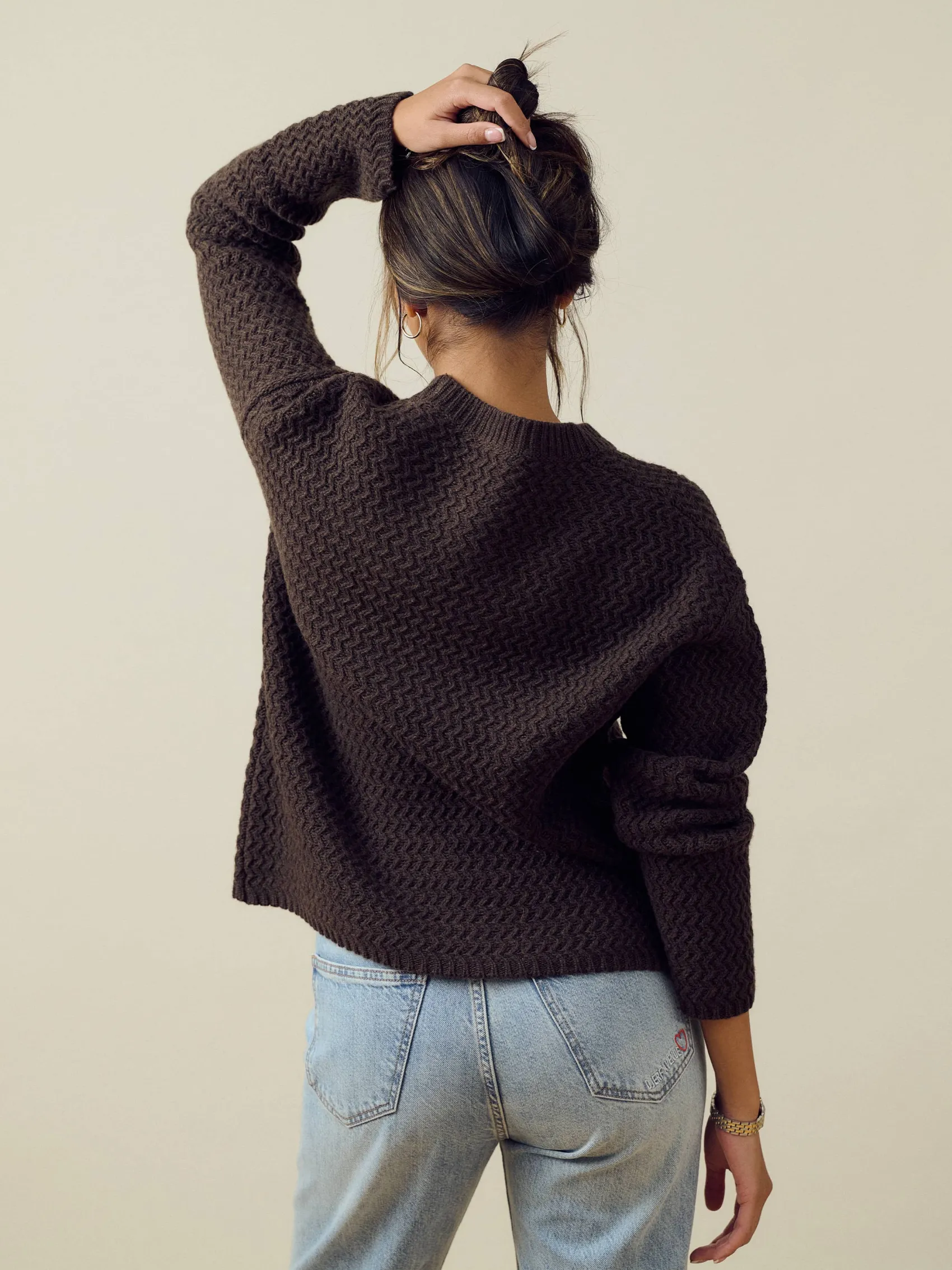 Online Djerf Avenue Structured Wool Sweater Dark Chocolate