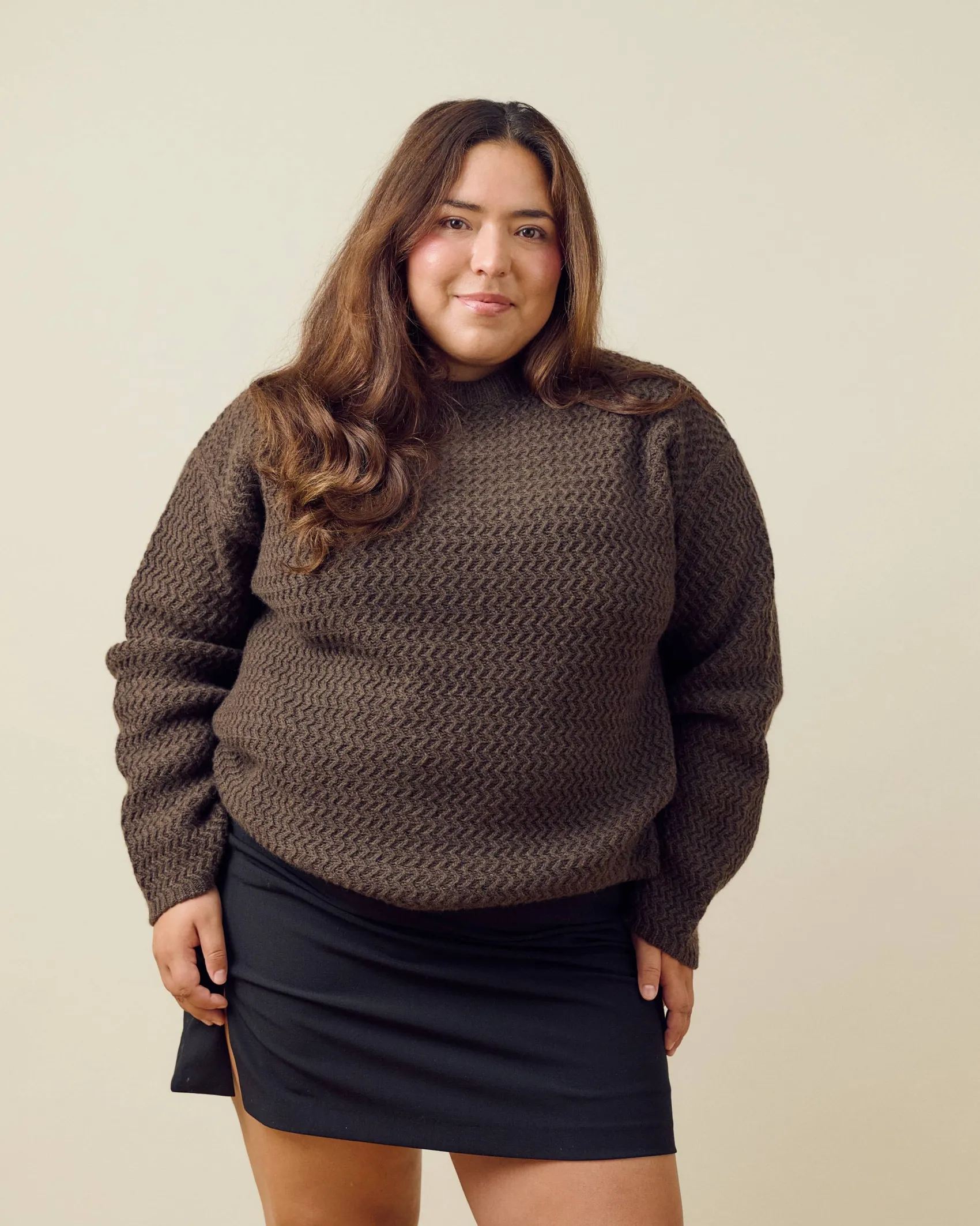 Online Djerf Avenue Structured Wool Sweater Dark Chocolate