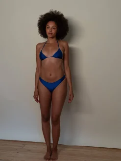 Djerf Avenue Sunrise Satin Bikini Top Deep Blue