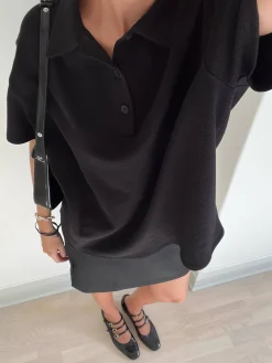 Clearance Djerf Avenue Textured Polo Top Black