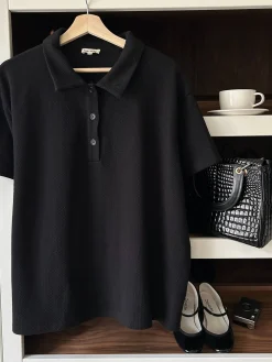 Clearance Djerf Avenue Textured Polo Top Black