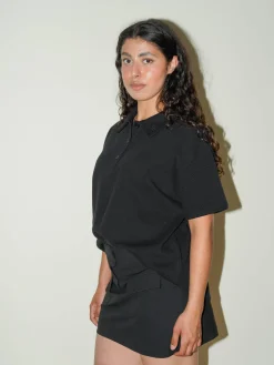 Clearance Djerf Avenue Textured Polo Top Black
