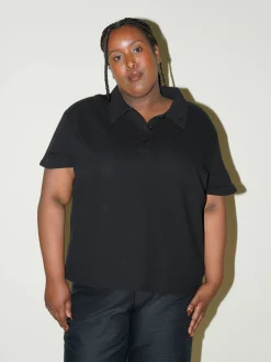 Clearance Djerf Avenue Textured Polo Top Black