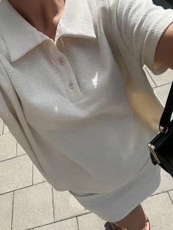 Discount Djerf Avenue Textured Polo Top Cream