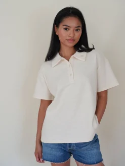 Discount Djerf Avenue Textured Polo Top Cream