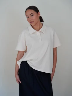 Discount Djerf Avenue Textured Polo Top Cream