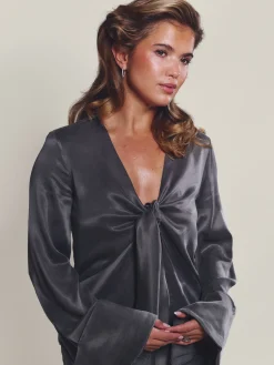 Online Djerf Avenue Tie Top Long Sleeve Storm