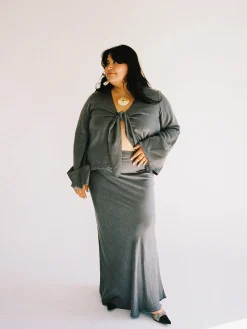 Online Djerf Avenue Tie Top Long Sleeve Storm